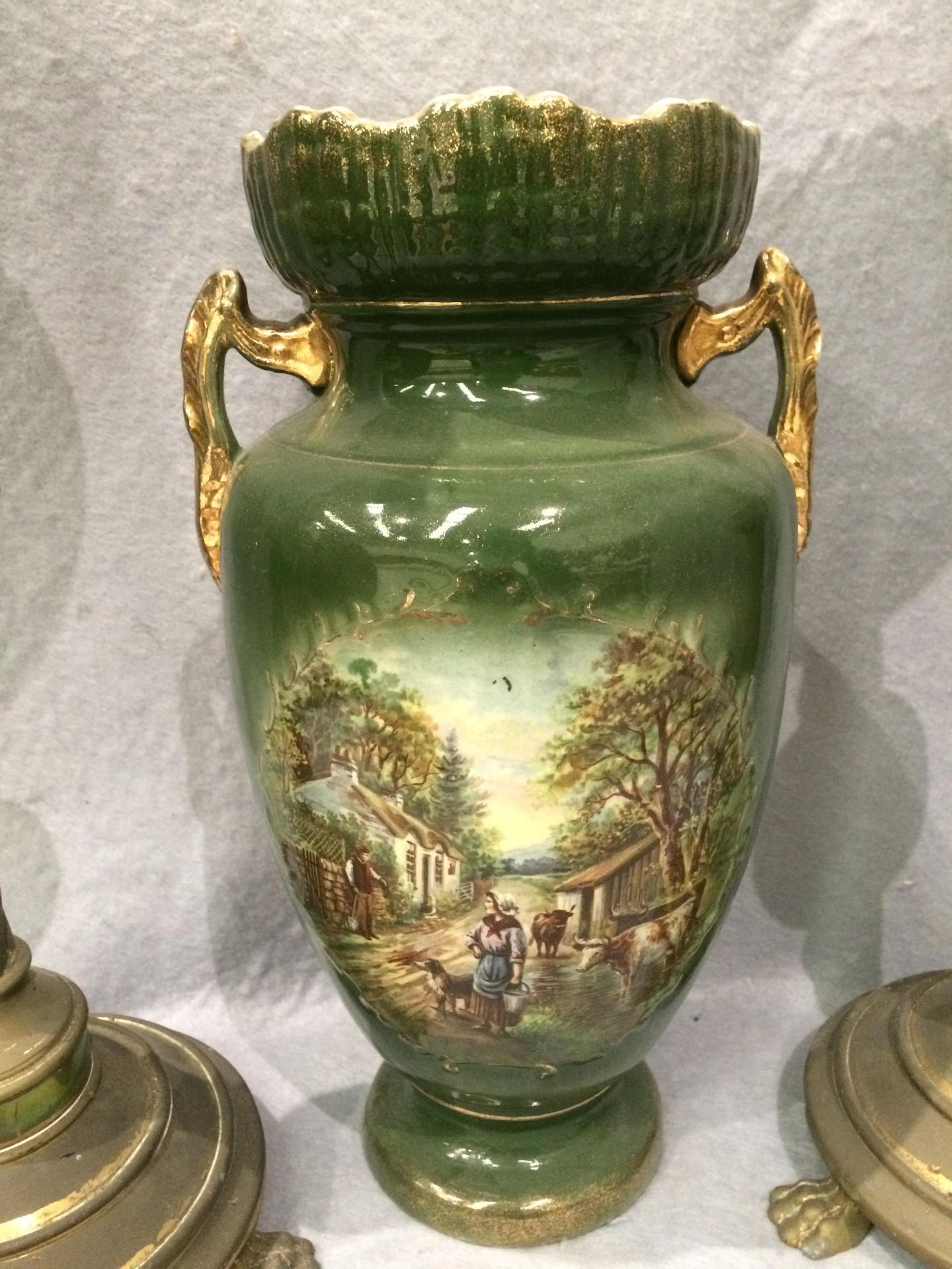 A pair of brass spiral column candlesticks on paw feet, each 47cm high, - Image 3 of 10