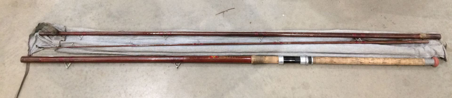 A Milbrolite, made in Scotland, three piece fibreglass fishing rod, number F57/3-14/F1, - Image 2 of 2