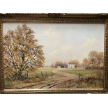 Kevin Walsh, gilt framed oil on canvas 'Dirt Track leading to Farm Buildings',