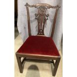 A restored mahogany dining chair in the style of Chippendale,
