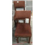 Five brown upholstered children's church/school chairs and a brown PVC pouffee (6)