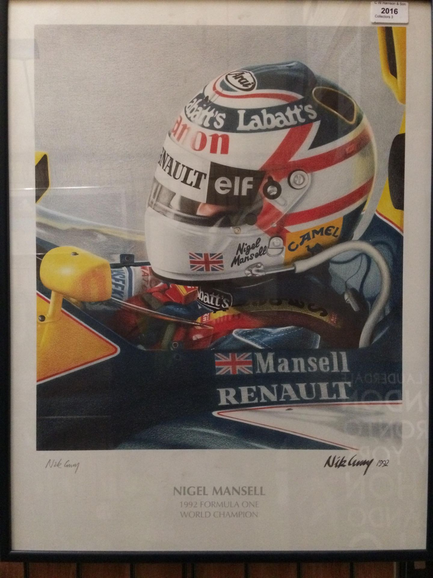 Nick Curry 1992, a framed print Nigel Mansell 1992 Formula One World Championship, 54cm x 32cm,