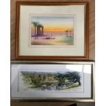 Peter Bull, a small framed watercolour, Egyptian scene, 16cm x 22cm, signed in pencil bottom left,