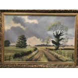 Kevin Walsh, gilt framed oil on board, 'Country Lane', 50cm x 75cm,