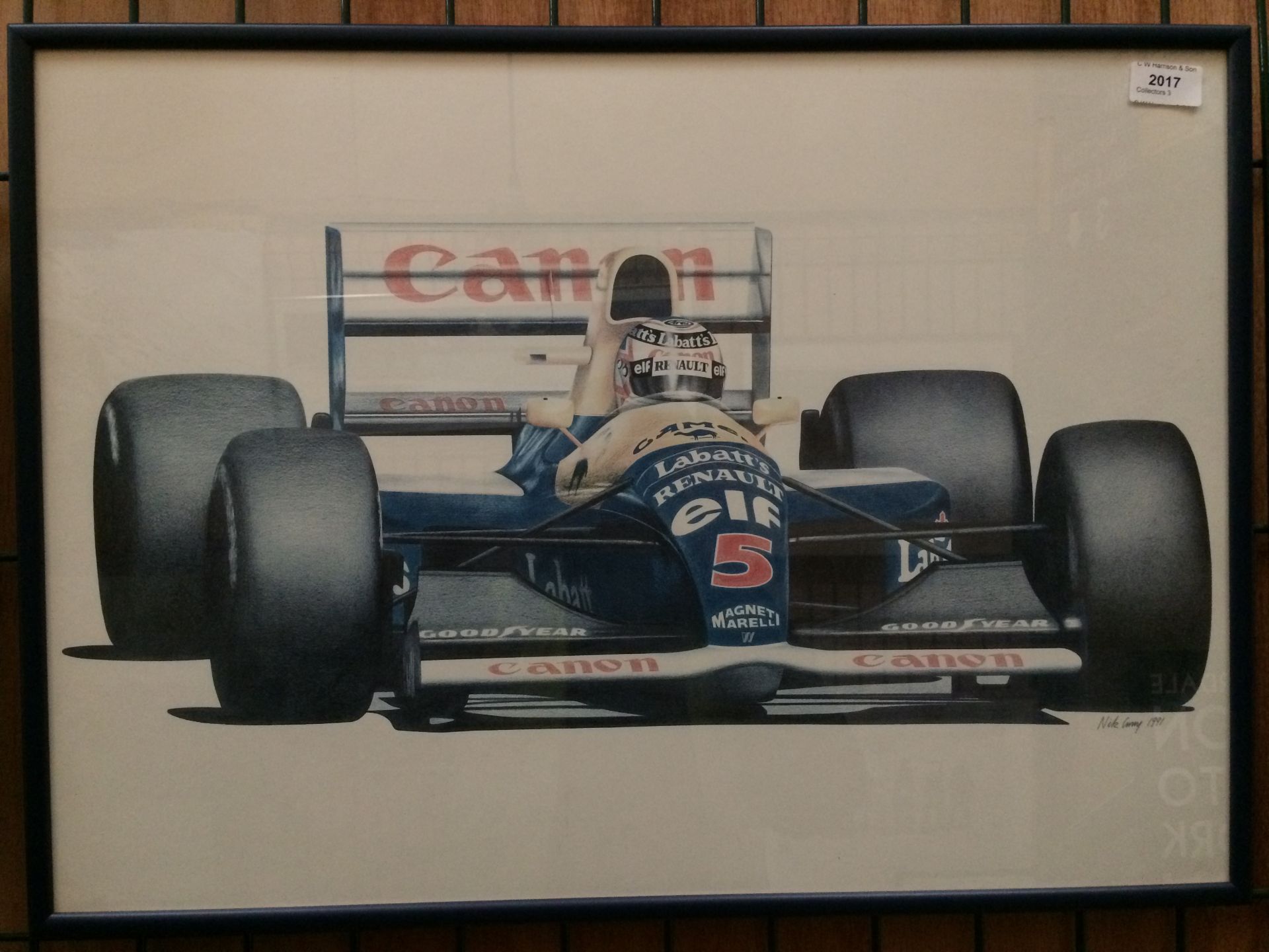 Nick Curry 1991, a framed print of Nigel Mansell in his Williams Renault,