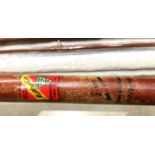 A Milbrolite, made in Scotland, three piece fibreglass fishing rod, number F57/3-14/F1,