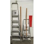 An Abru two step aluminium step ladder, an aluminium five tread step ladder,