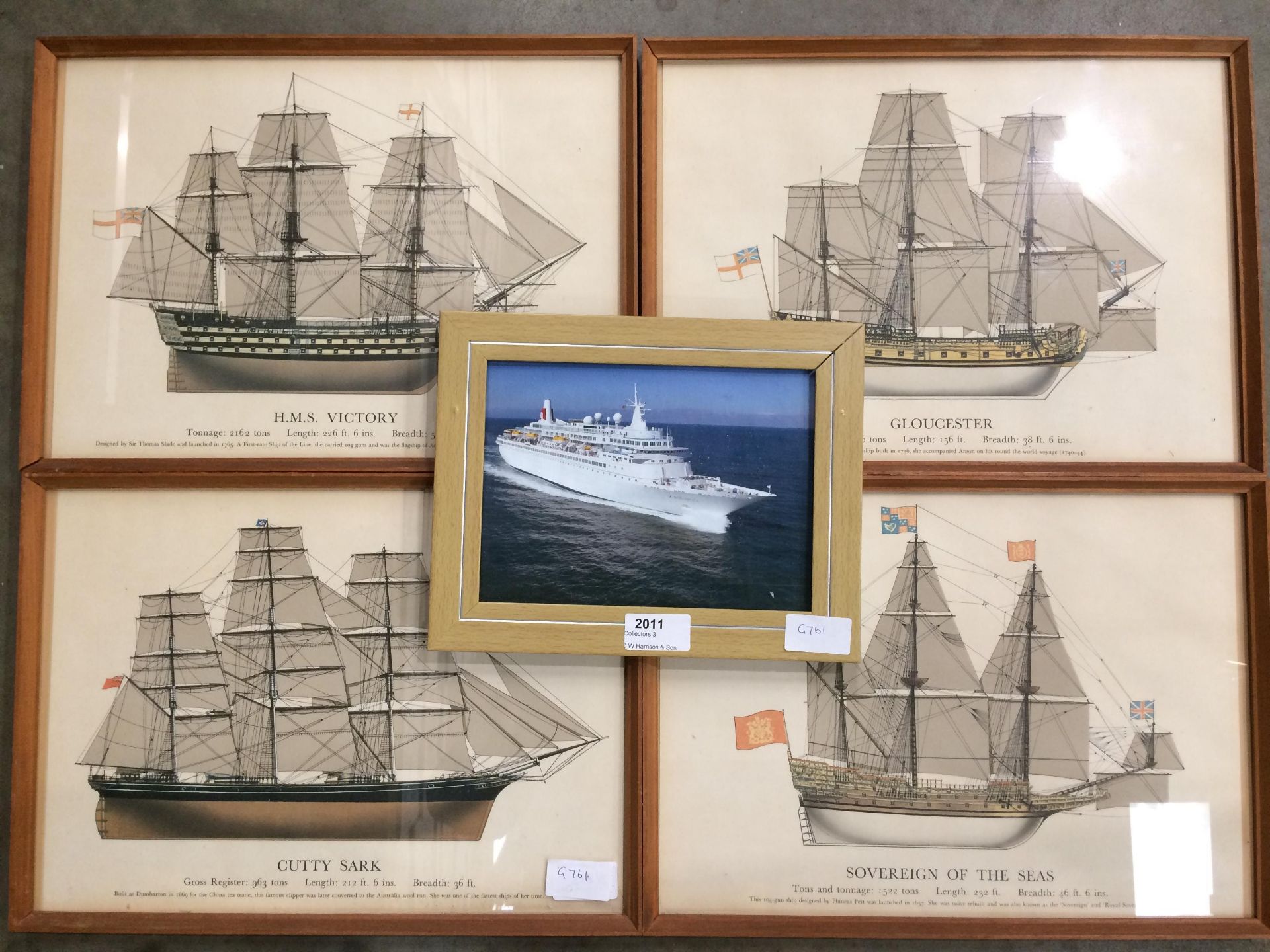 Four framed prints of famous British shi