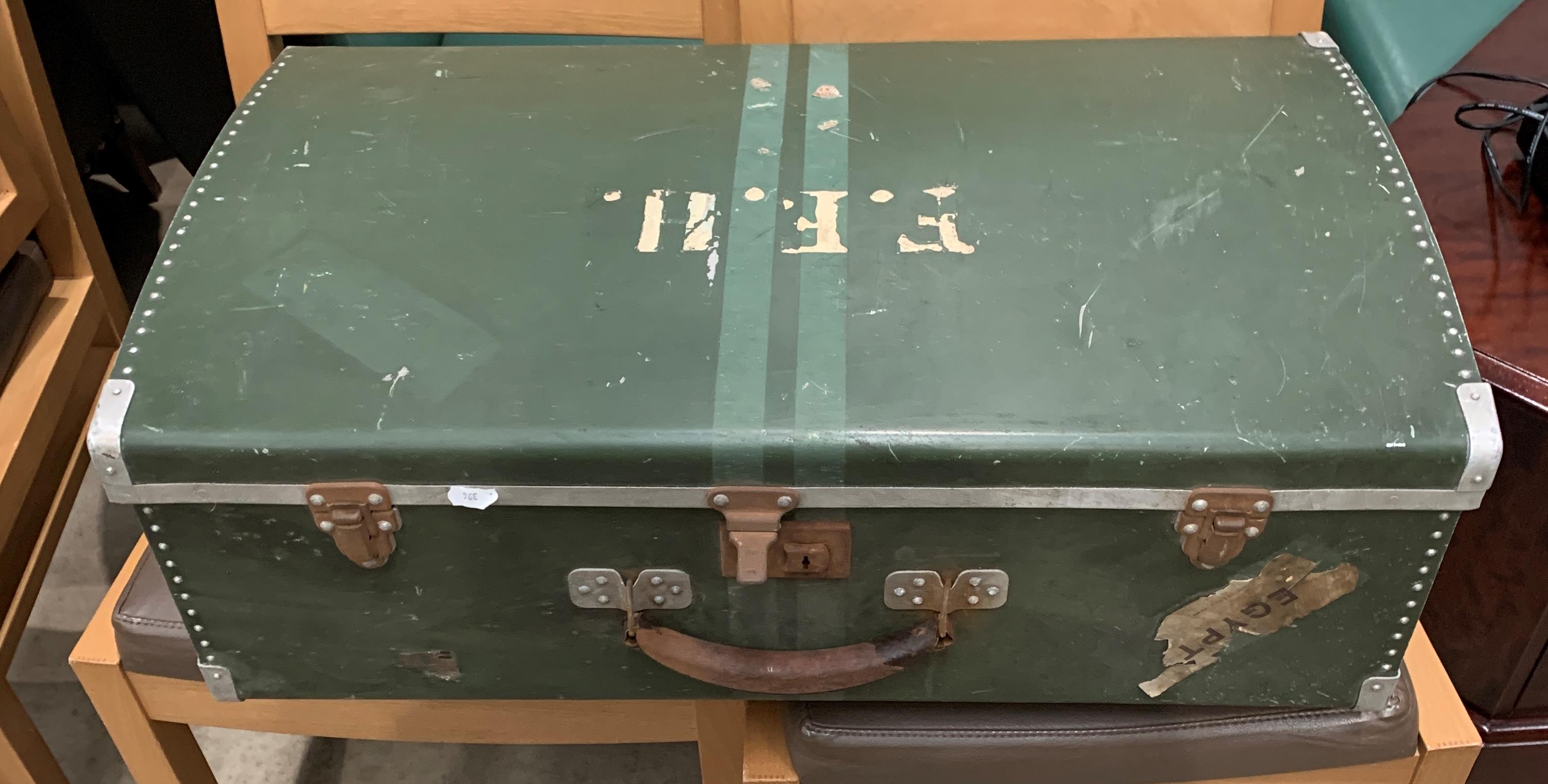 An aluminium green painted suitcase,