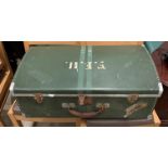 An aluminium green painted suitcase,