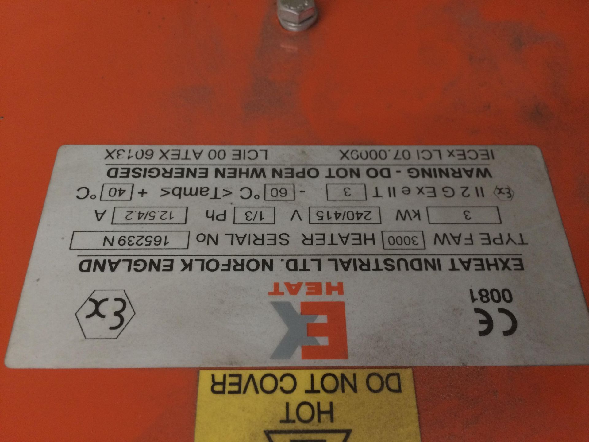 An Ex Heat overhead heater type 3000, serial number 165239N - 3 phase, - Image 2 of 2