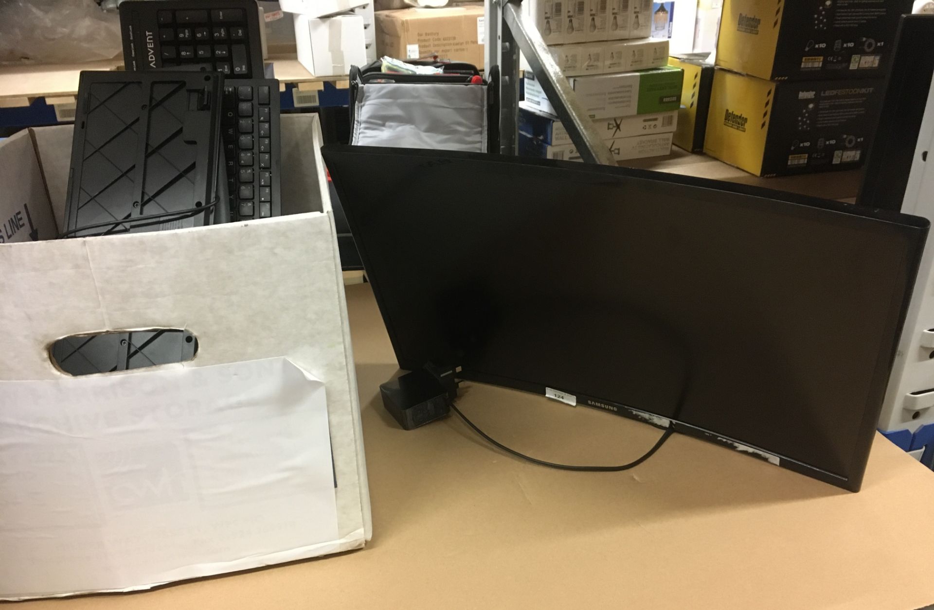 A Samsung 24" curved colour display unit model no: C24F396FHU (part stand missing) complete with