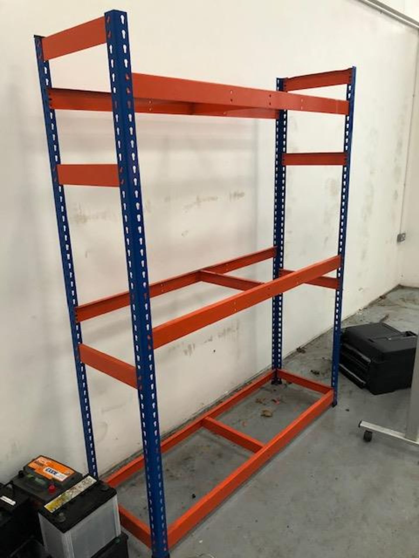 A blue and orange three height warehouse rack - no boards - 156 x 48 x 200cm high - Image 2 of 2