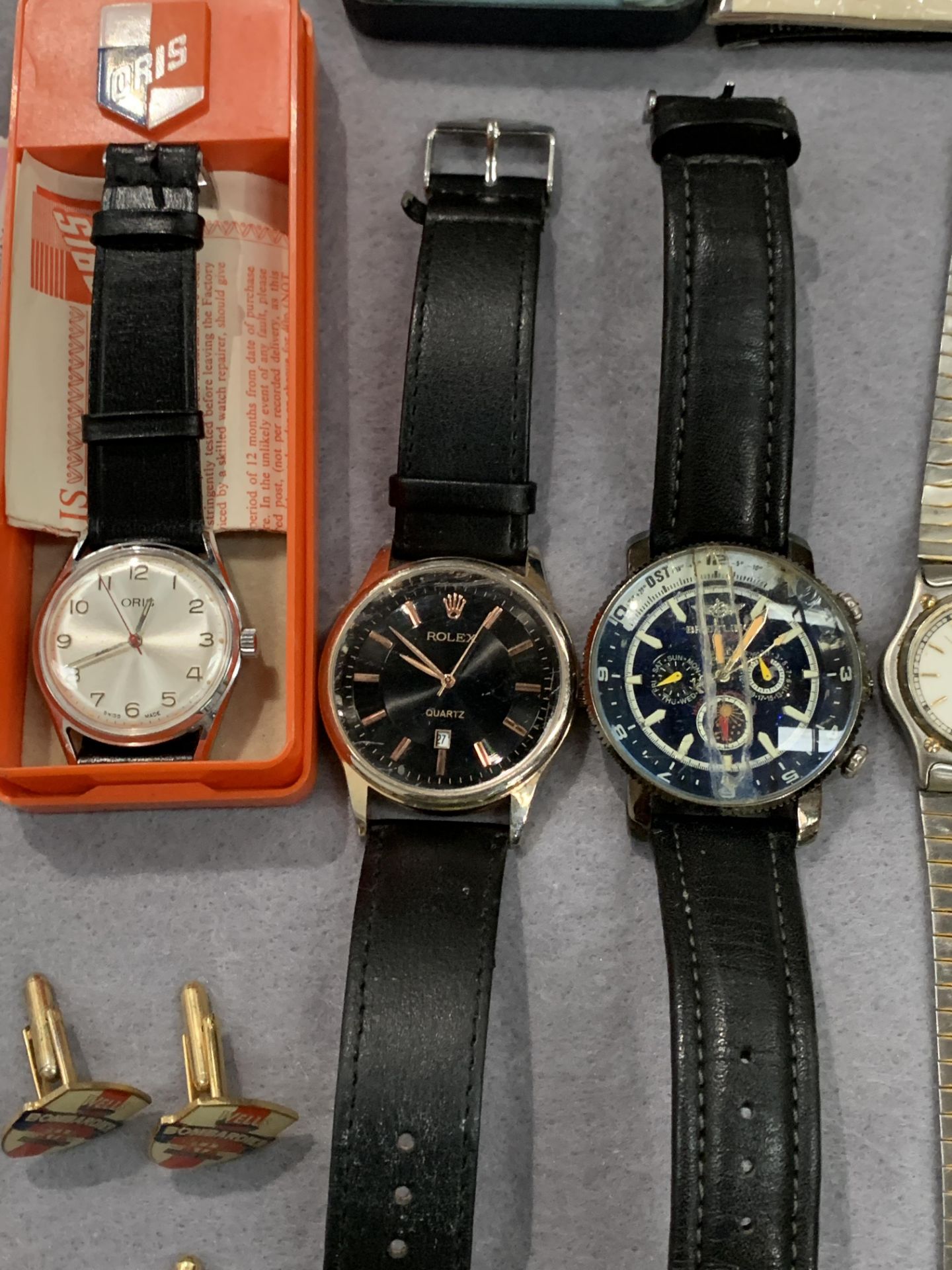 A tub containing various watches - Oris, a copy Rolex quartz, a Breitling copy, - Image 8 of 10