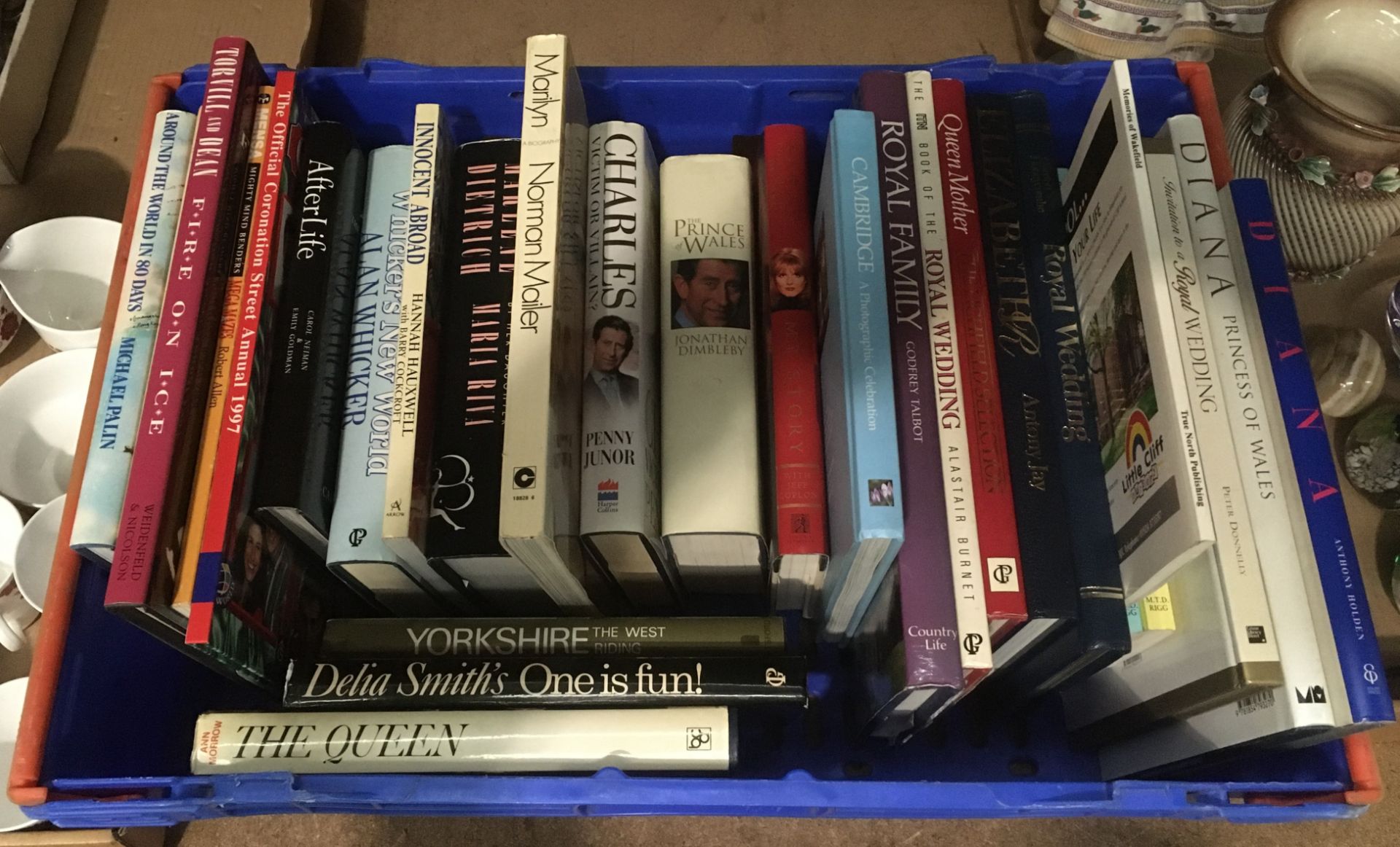 Contents to blue plastic tray (tray property of CWH) - twenty four assorted books on the Royal