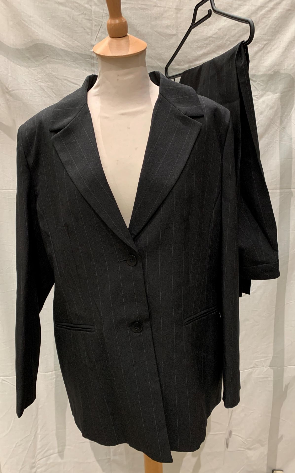 From a deceased estate - a Classics lady's black pinstripe trouser suit, size 18,