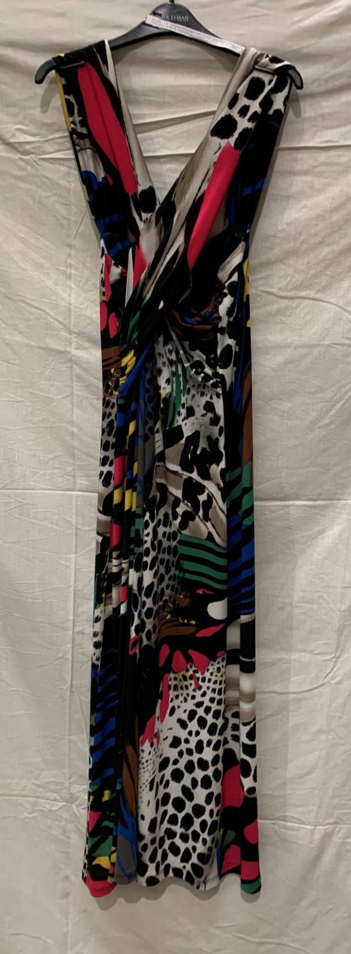 Frank Lyman, multicoloured evening/summer full length dress with part leopard print pattern,