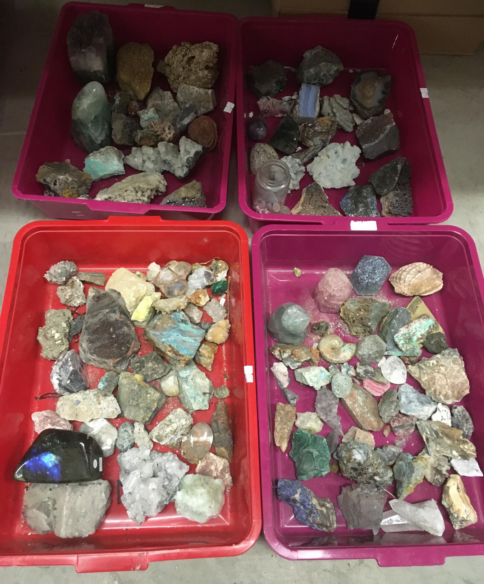 Contents to four trays - assorted mineral and rock samples