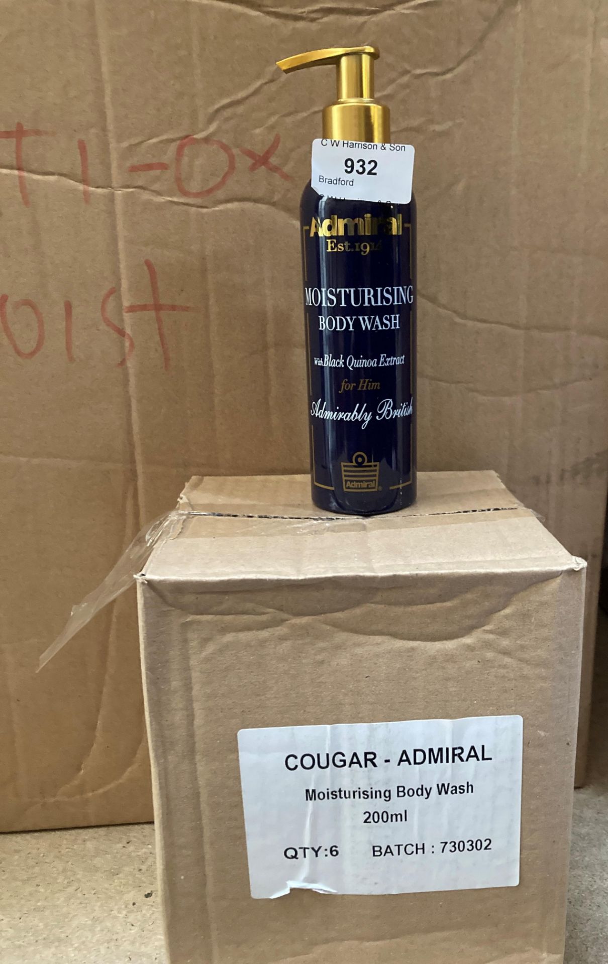 Forty-six boxes of Cougar/Admiral moisturising body wash 200ml (6 units per box)
