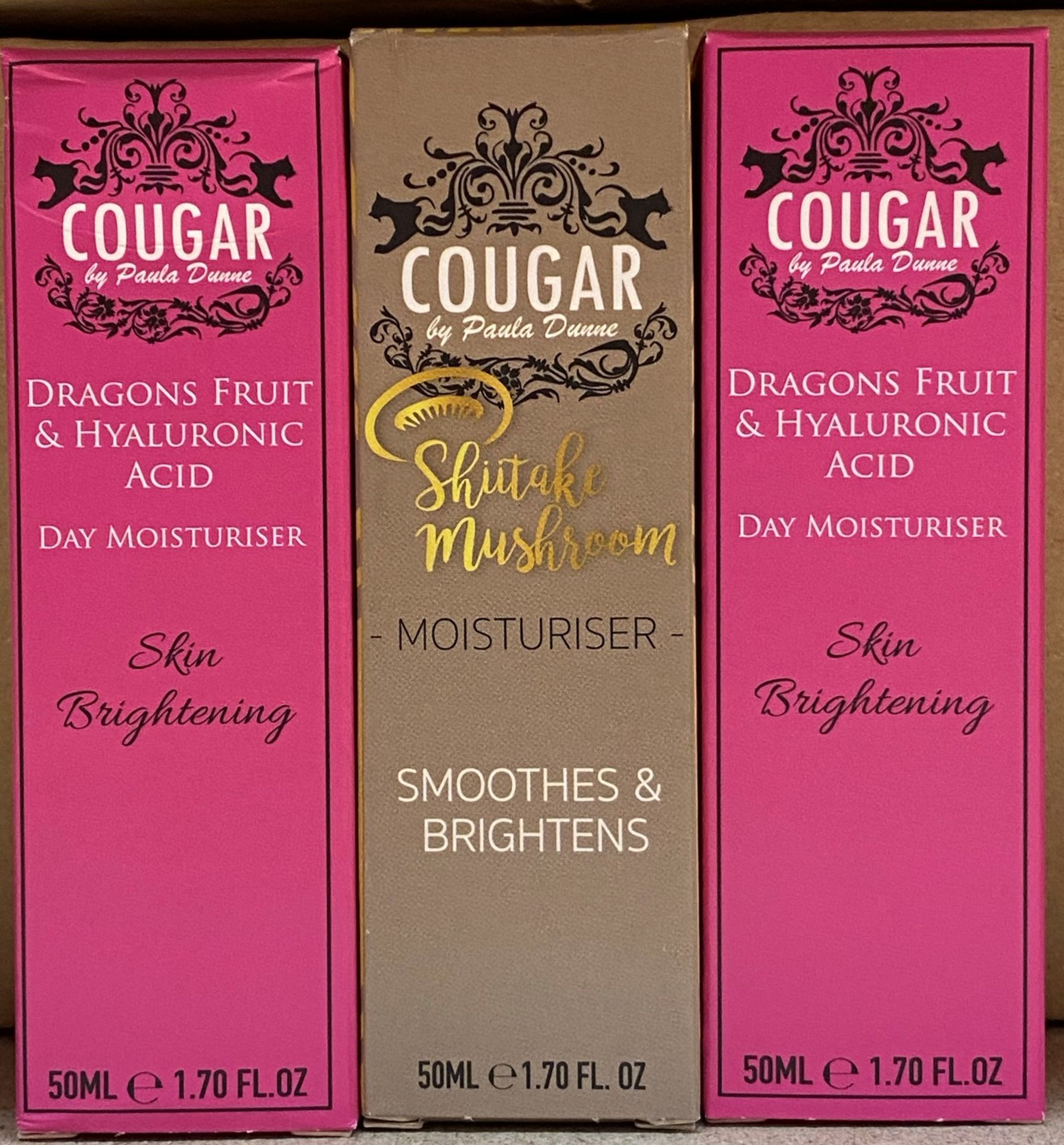 160 x Assorted 50ml Dragons Fruit & Hyaluronic Acid day moisturiser and Shitake Mushroom