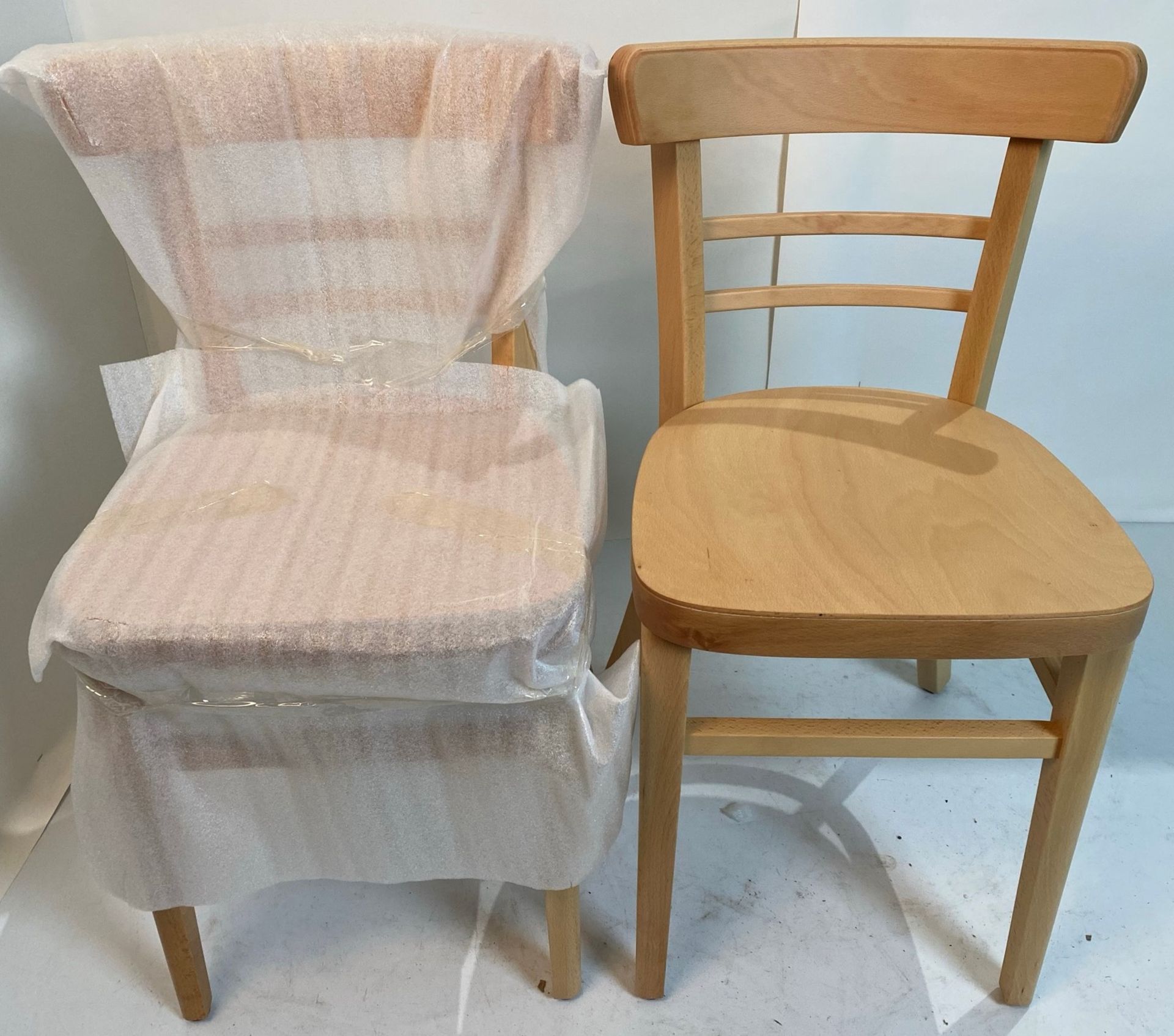 2 x Expresso Natural wood finish chairs with plastic gliders - Image 2 of 4