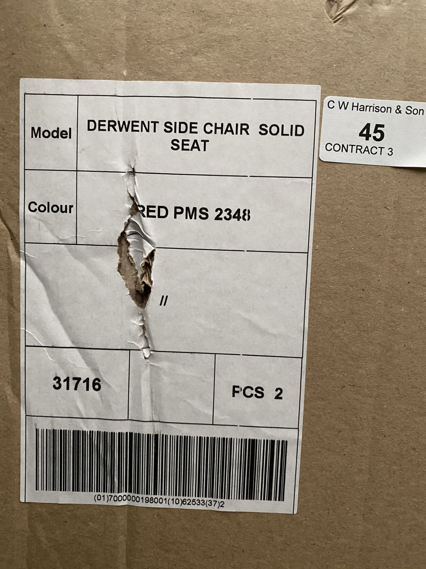 2 x Derwent Red PMS2348 Solid Seat Chairs - Image 6 of 6