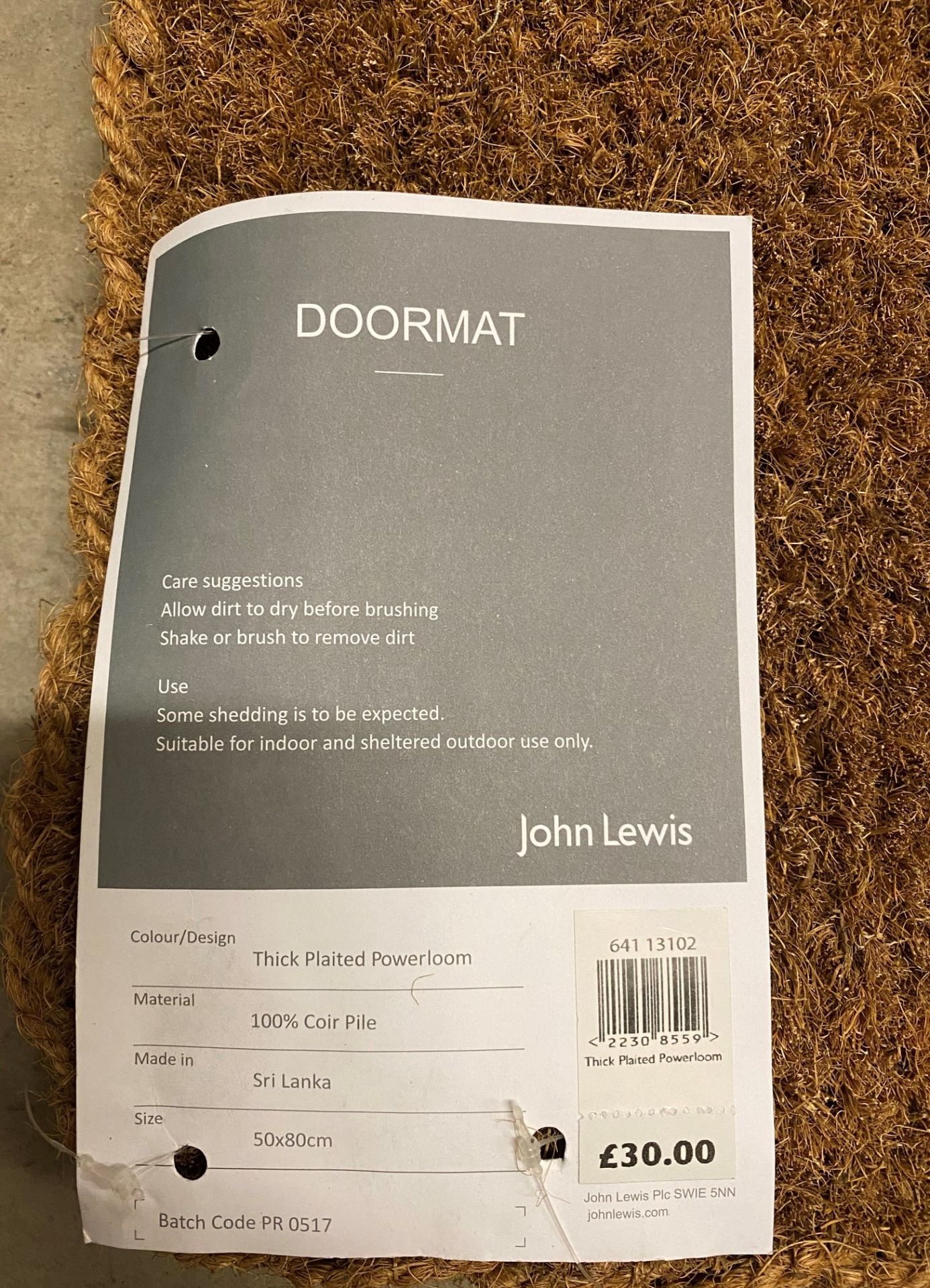 5 x John Lewis Thick Plaited Powerloom 100% Coir Pile door mats (50cm x 80cm) RRP £30 each - Image 3 of 6