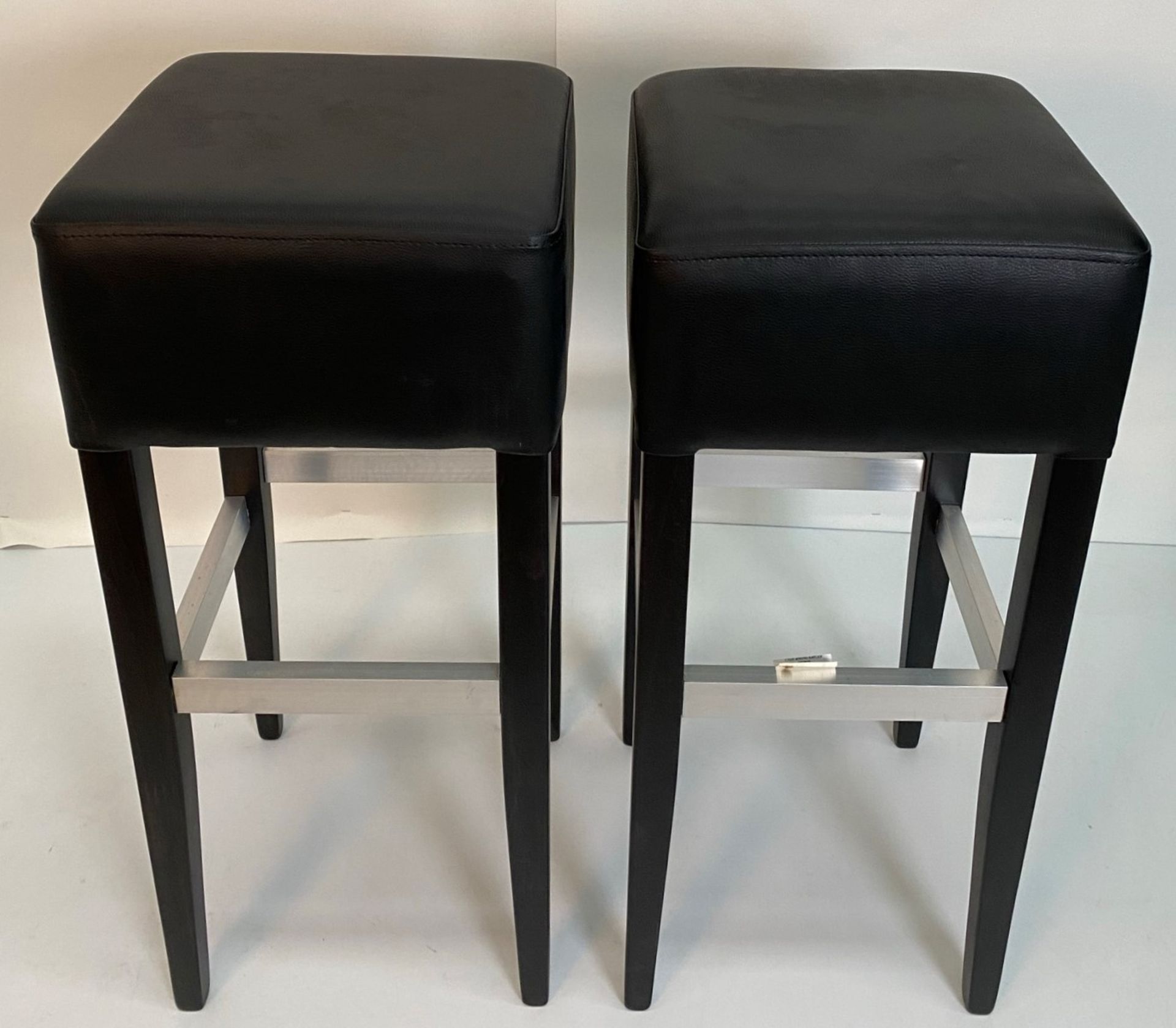 2 x Apollo Vena Black barstools with black wooden frame and metal footrest