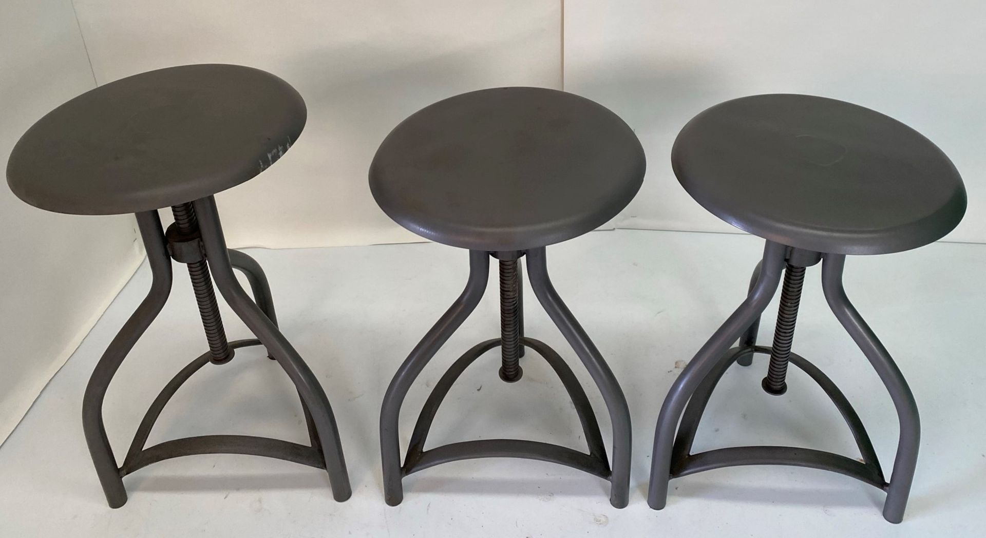 3 x Industrial swivel low stool with metal seat - One seat has a dent/scruff on the side - Image 2 of 2