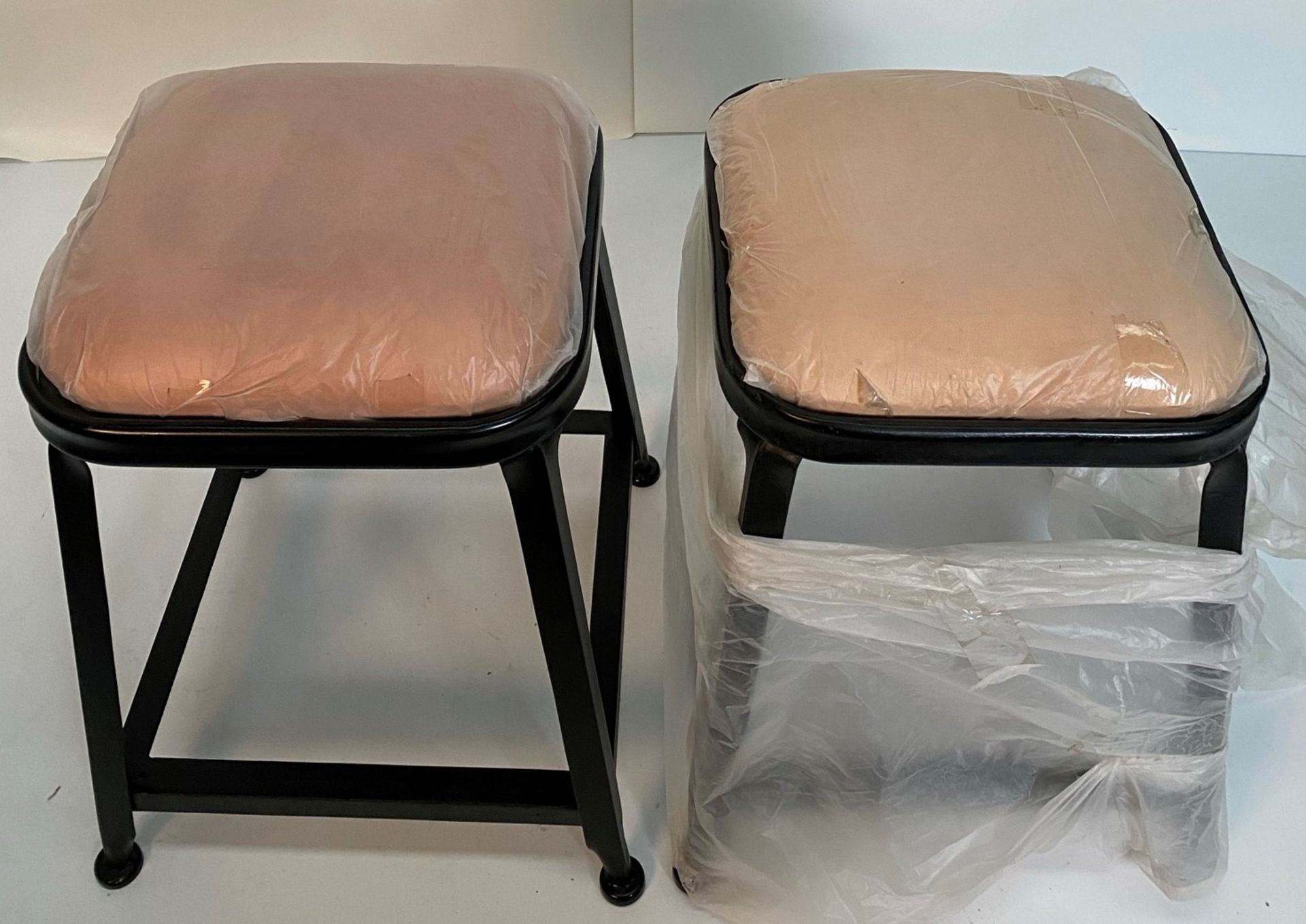 2 x Industrial UPH low stools with black metal frames