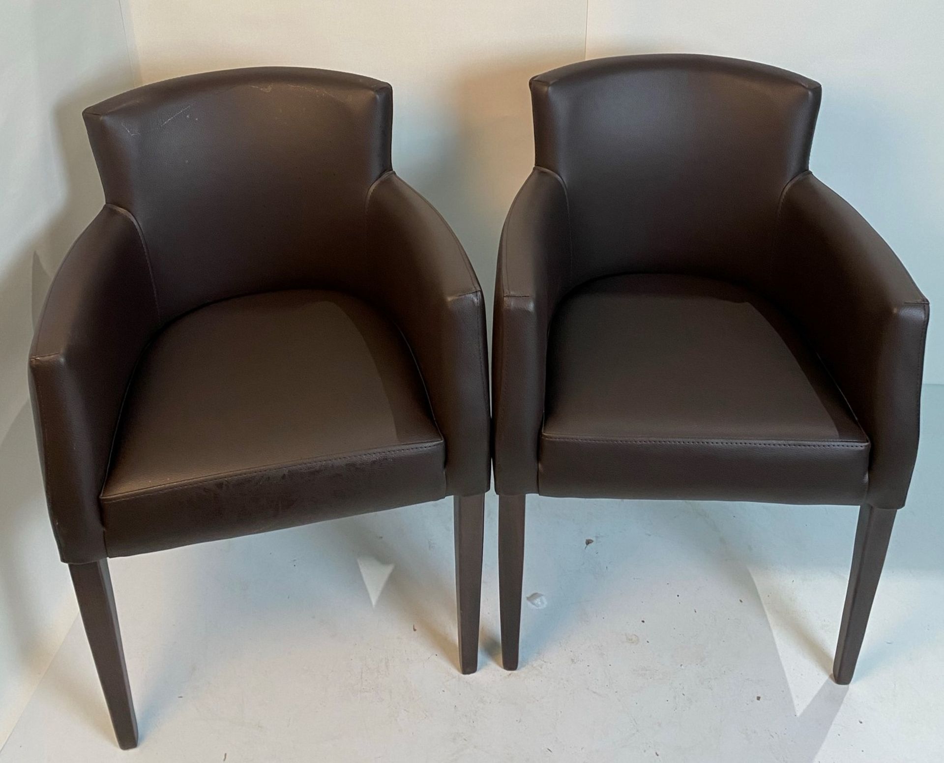 2 x Omega Vena BR-5 Dark Brown armchairs with walnut coloured frames