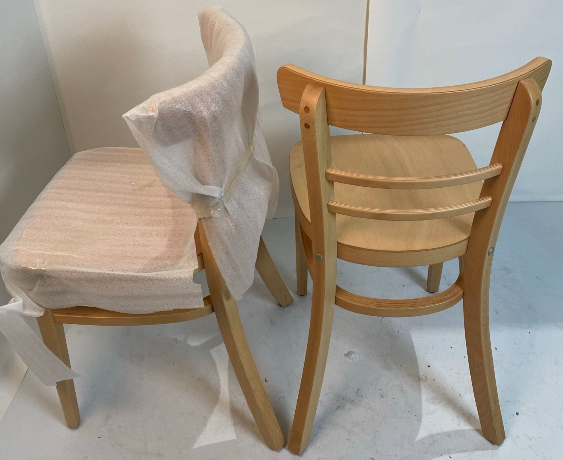 2 x Expresso Natural wood finish chairs with plastic gliders - Image 3 of 4