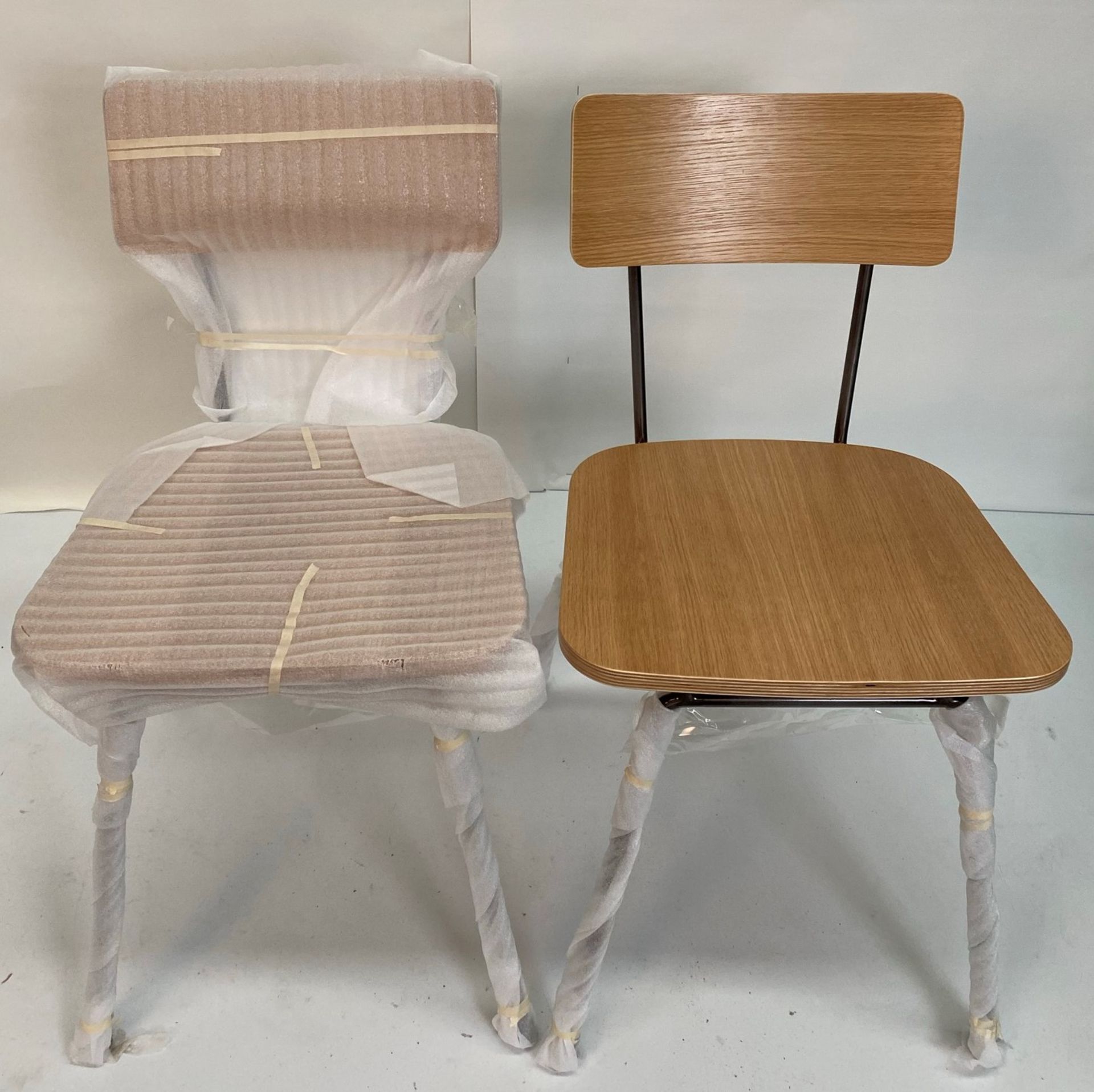 2 x Seminar gunmetal framed oak effect plywood seat chairs