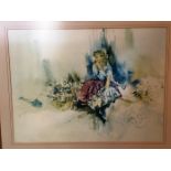 Gordon King a modern framed print 'Lady amongst flowers' 51 x 69cm