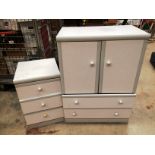 A grey melamine two door two drawer bedroom unit 80cm x 108cm high and matching three drawer