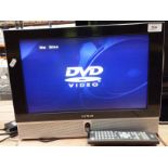 A DM Tech 17" wall mounting TV/DVD video player complete with adaptor and remote control