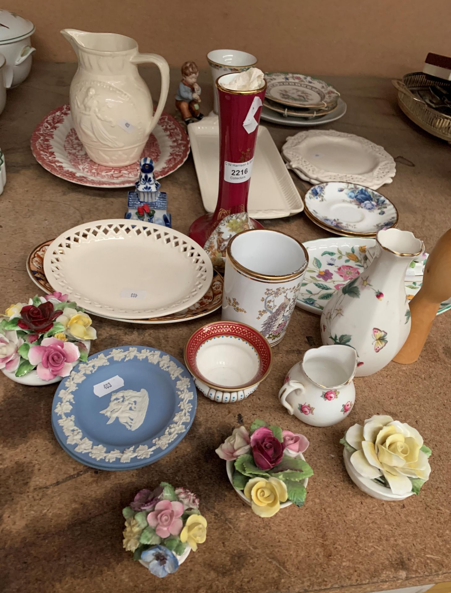 Leeds Creamware jug and small dish, two Hartley Green & Co Leeds Pottery plates, - Image 3 of 3