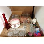 Contents to tray - glassware including part dressing table set, bowls, tray, a 'gazunder',