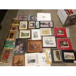 Contents to three boxes - various oriental prints, wood block pictures,