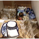 Contents to three lids blue and white oriental patterned vases with covers,