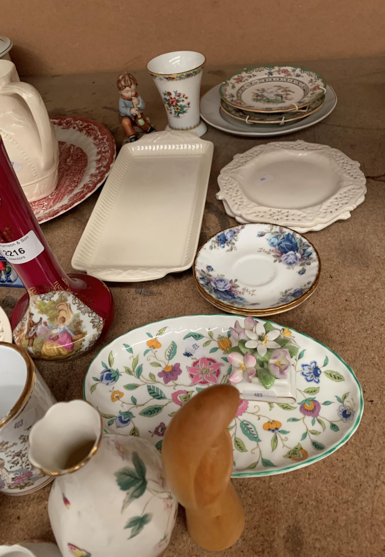 Leeds Creamware jug and small dish, two Hartley Green & Co Leeds Pottery plates, - Image 2 of 3