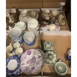 Contents to four lids various pieces of pottery and porcelain including a quantity of white china