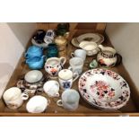 Contents to tray - pottery and porcelain, vases, plates, patterned jugs, pattern soup bowls etc.