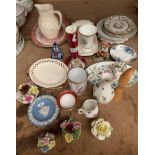 Leeds Creamware jug and small dish, two Hartley Green & Co Leeds Pottery plates,