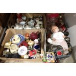 Contents to under part of rack four boxes of assorted pottery/porcelain, glassware, doll,