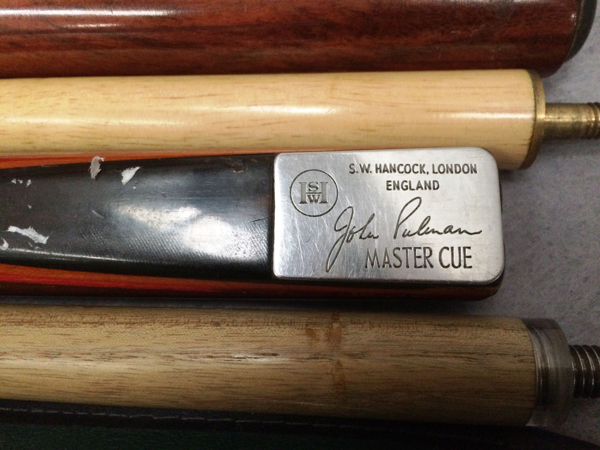 Three two piece pool/snooker cues - one BCE with Jimmy White facsimile signature, - Image 2 of 3
