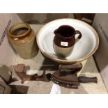 Brown glazed kitchen mixing bowl, jug, jar,