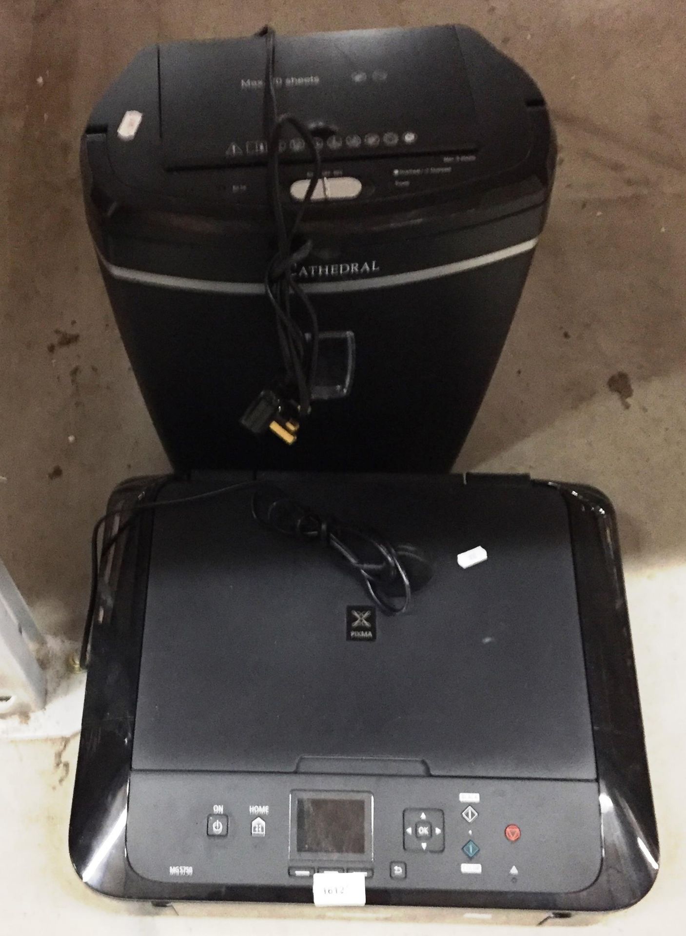 A Canon MG570 all in one printer and a Cathedral paper shredder