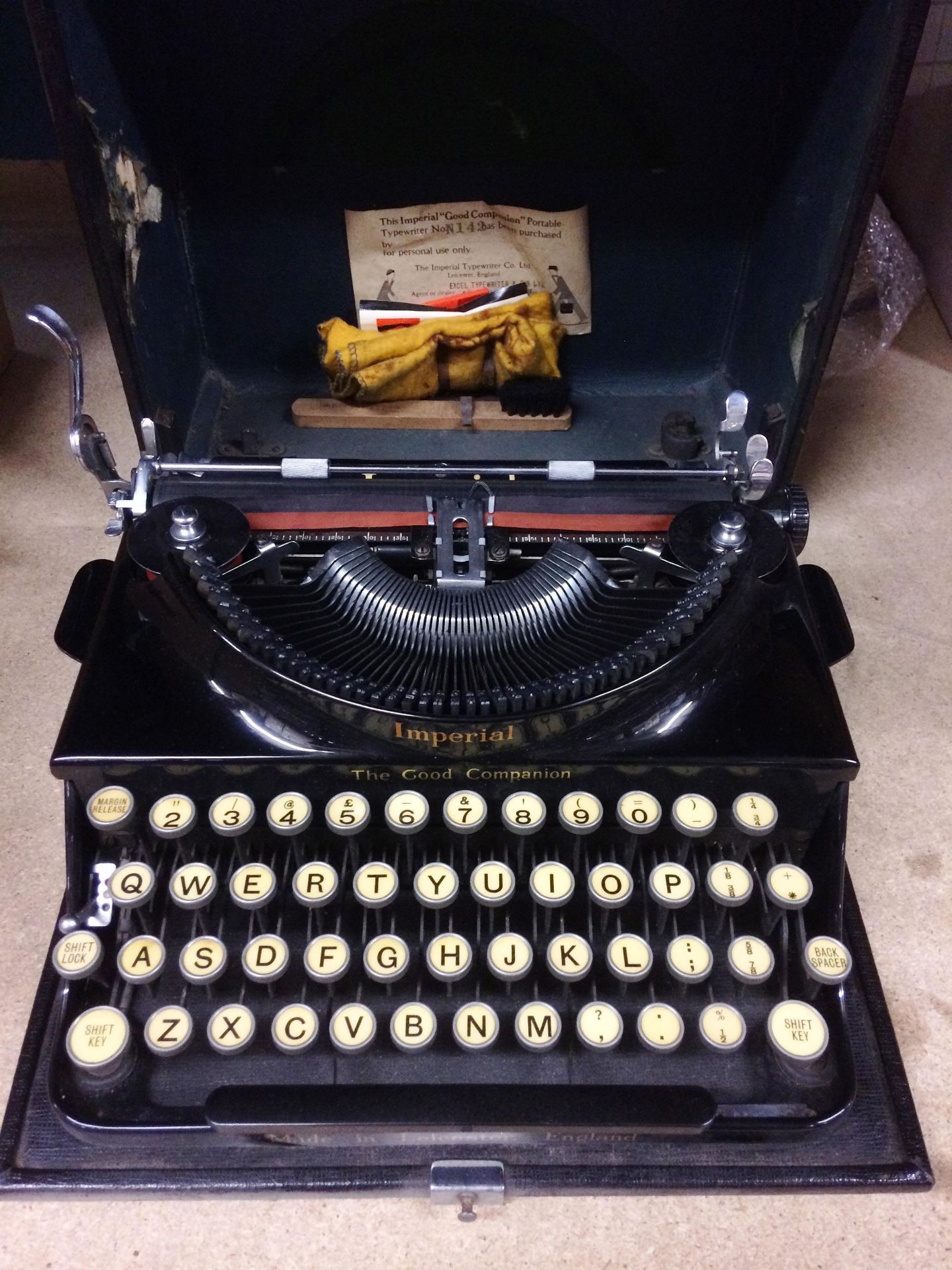 An Imperial 'The Good Companion' portable manual typewriter in carry case