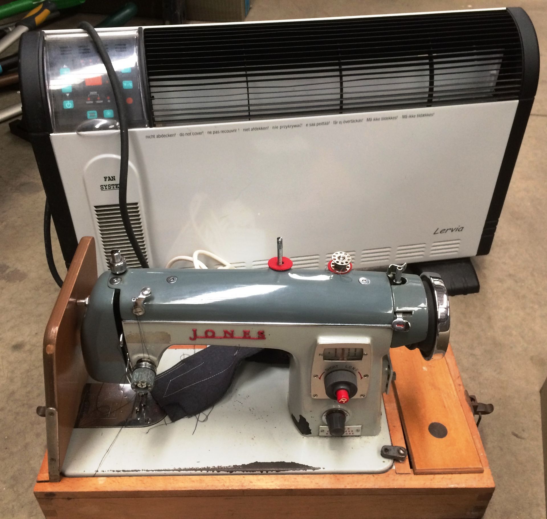 Jones CBE 240v sewing machine and a Lervia fan system heater - 240v